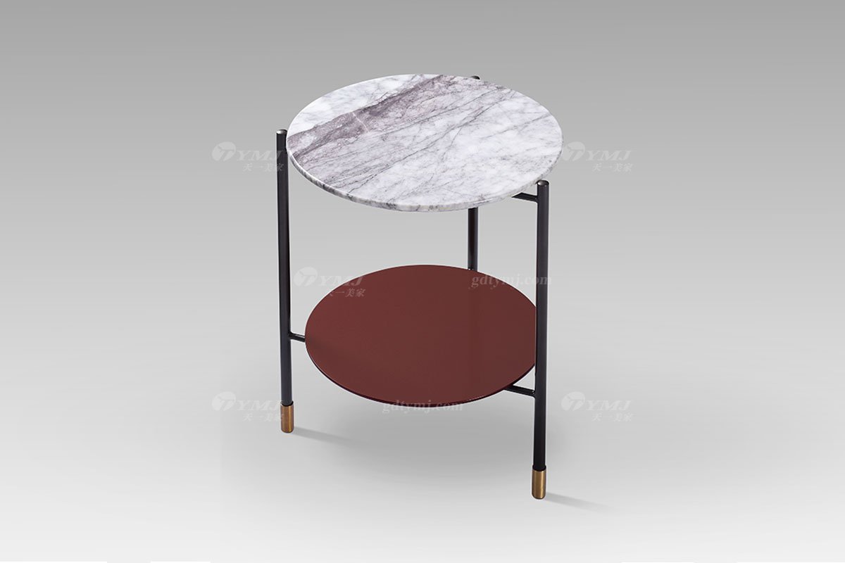 高档别墅会所现代轻奢星欧注册高级大理石面+勃艮地红层板小圆几小圆几LT2807-3侧面