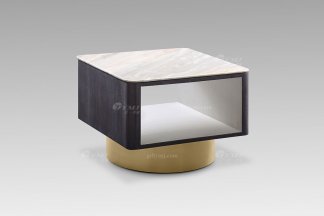 高端会所现代轻奢星欧注册高级大理石+灰橡色小方几