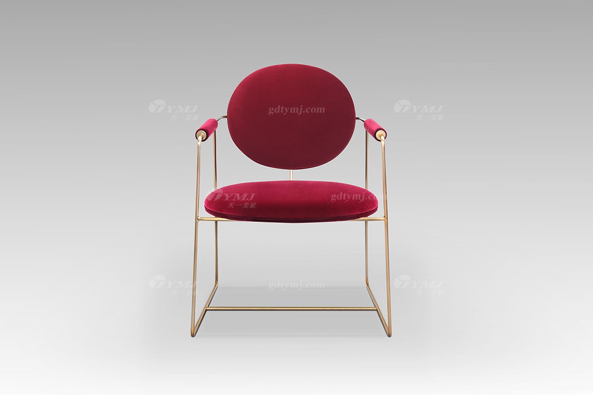 现代轻奢风格时尚创意网红红色绒布艺金属休闲椅