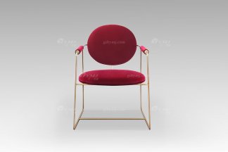 现代轻奢风格时尚创意网红红色绒布艺金属休闲椅