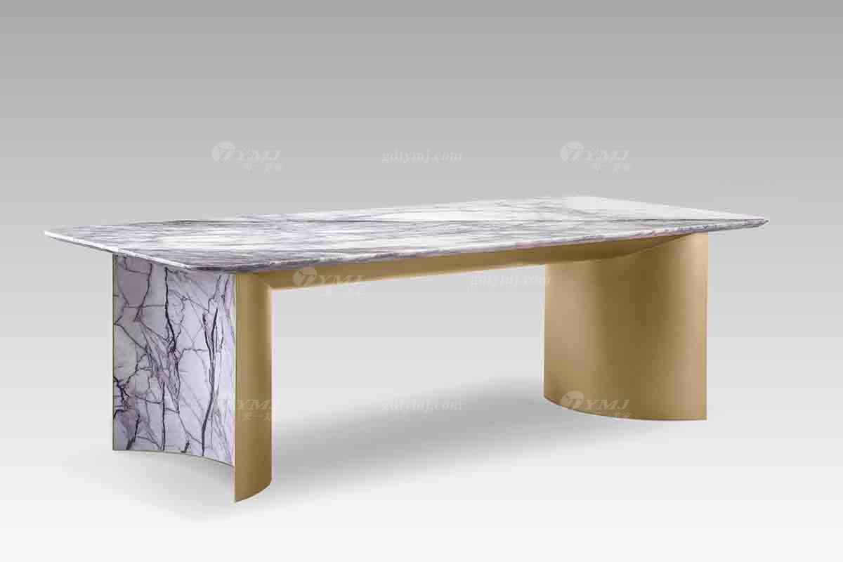 现代轻奢高端别墅星欧注册品牌高级大理石面+意大利金底长餐台餐台DT2808-20侧