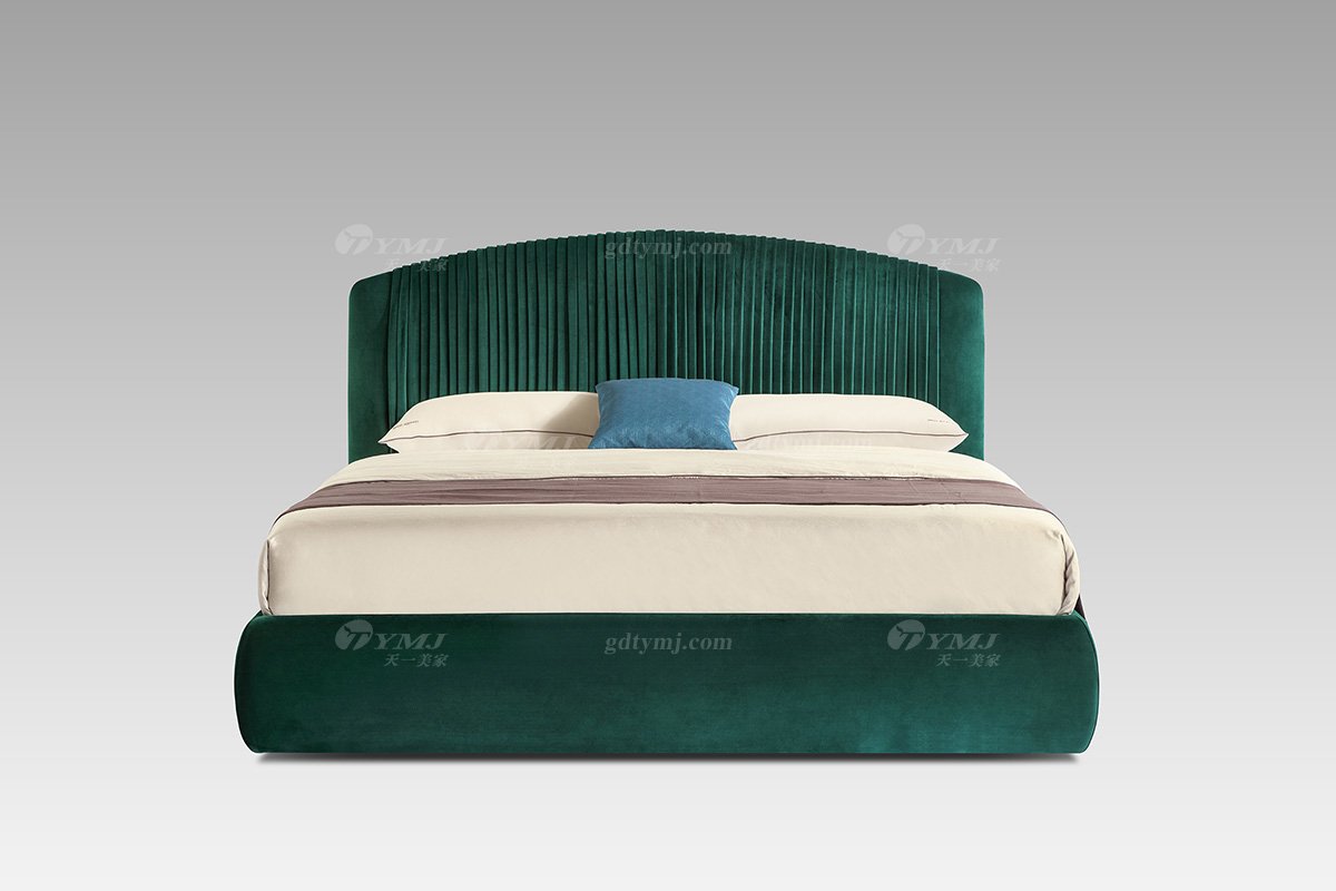 现代轻奢时尚创意高端绿色绒布艺大床