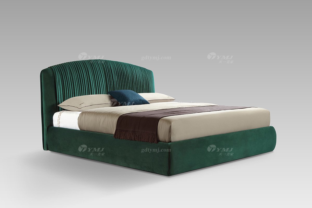 现代轻奢时尚创意高端绿色绒布艺大床床BB2811-18侧