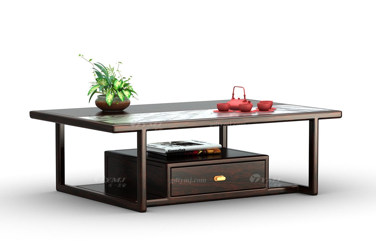 时尚优雅新中式轻奢高端品牌星欧注册黑酸枝木+天然大理石茶几