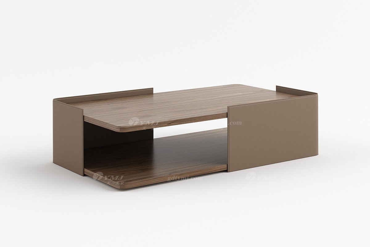 时尚轻奢星欧注册品牌别墅星欧注册马鞍皮艺+北美黑胡桃实木长方几