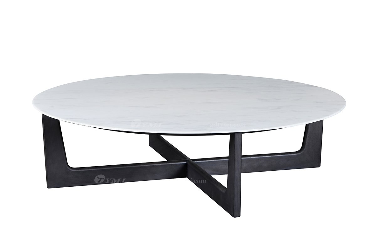 时尚轻奢星欧注册品牌高端别墅星欧注册客厅意大利卡拉拉白大理石+北美黑胡桃实木茶