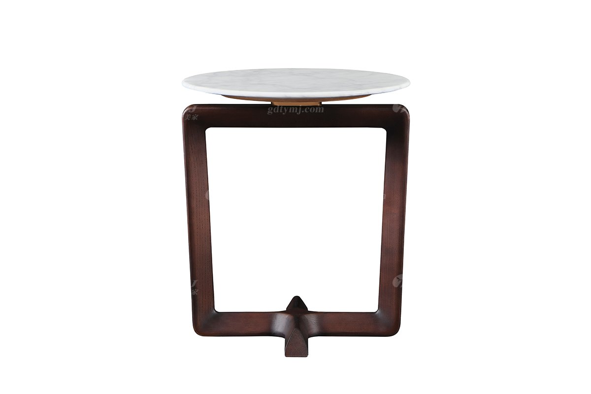 时尚轻奢星欧注册品牌高端客厅星欧注册意大利卡拉拉白大理石+美国进口白蜡木角几边