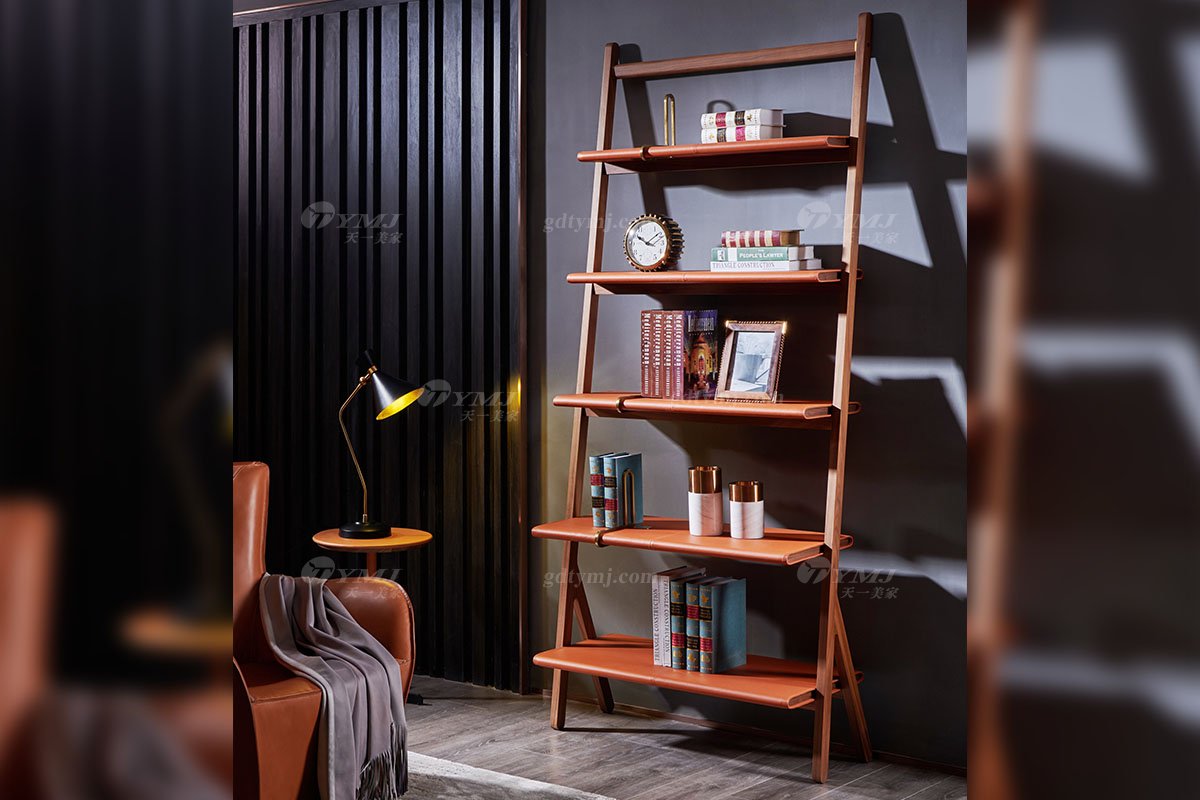 现代时尚轻奢星欧注册品牌高端北美黑胡桃+马鞍皮艺展示架S-02展示架场景