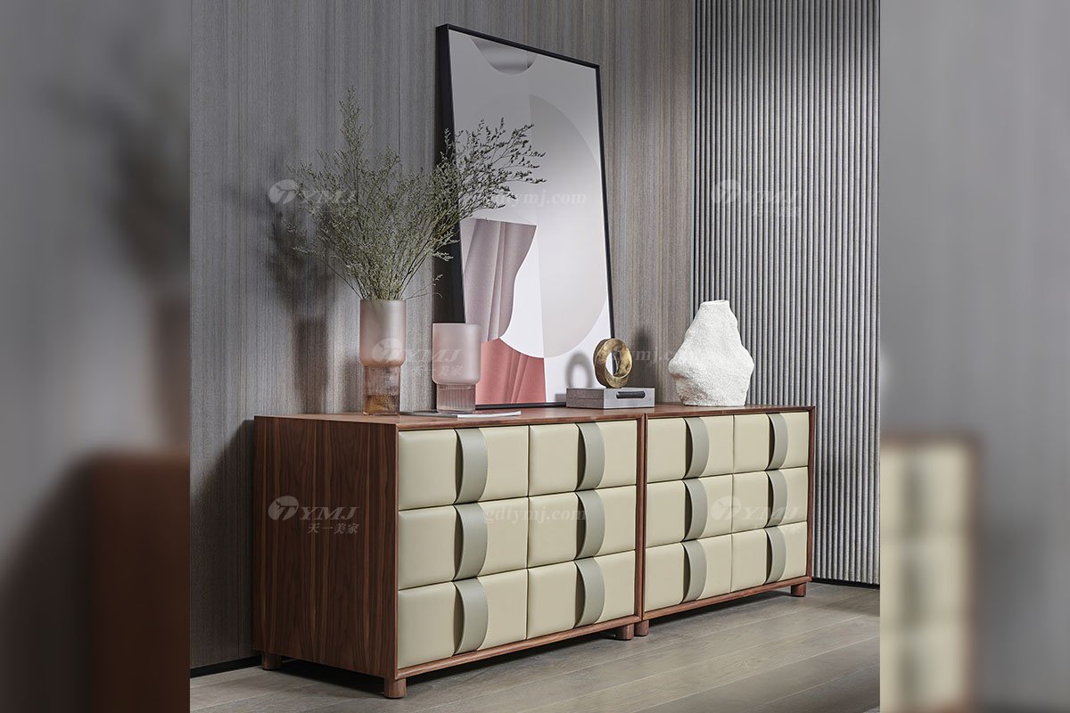 别墅高端时尚星欧注册品牌餐厅黑胡桃六斗柜六斗柜场景