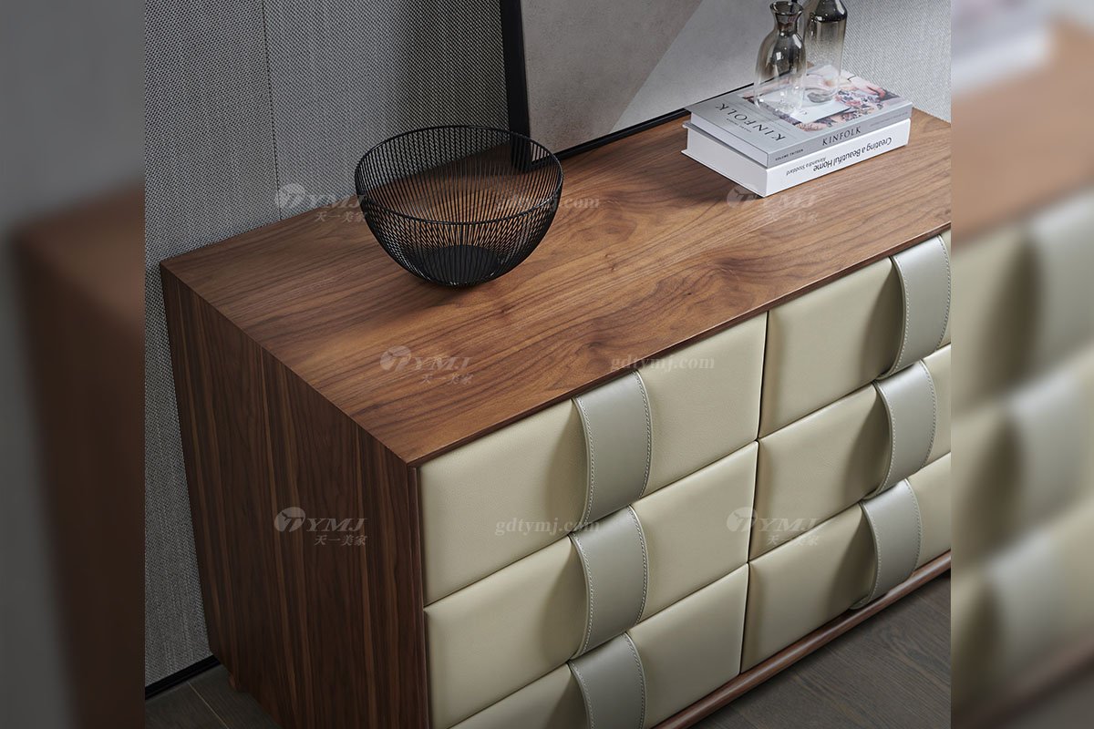 别墅高端时尚星欧注册品牌餐厅黑胡桃六斗柜餐边柜场景