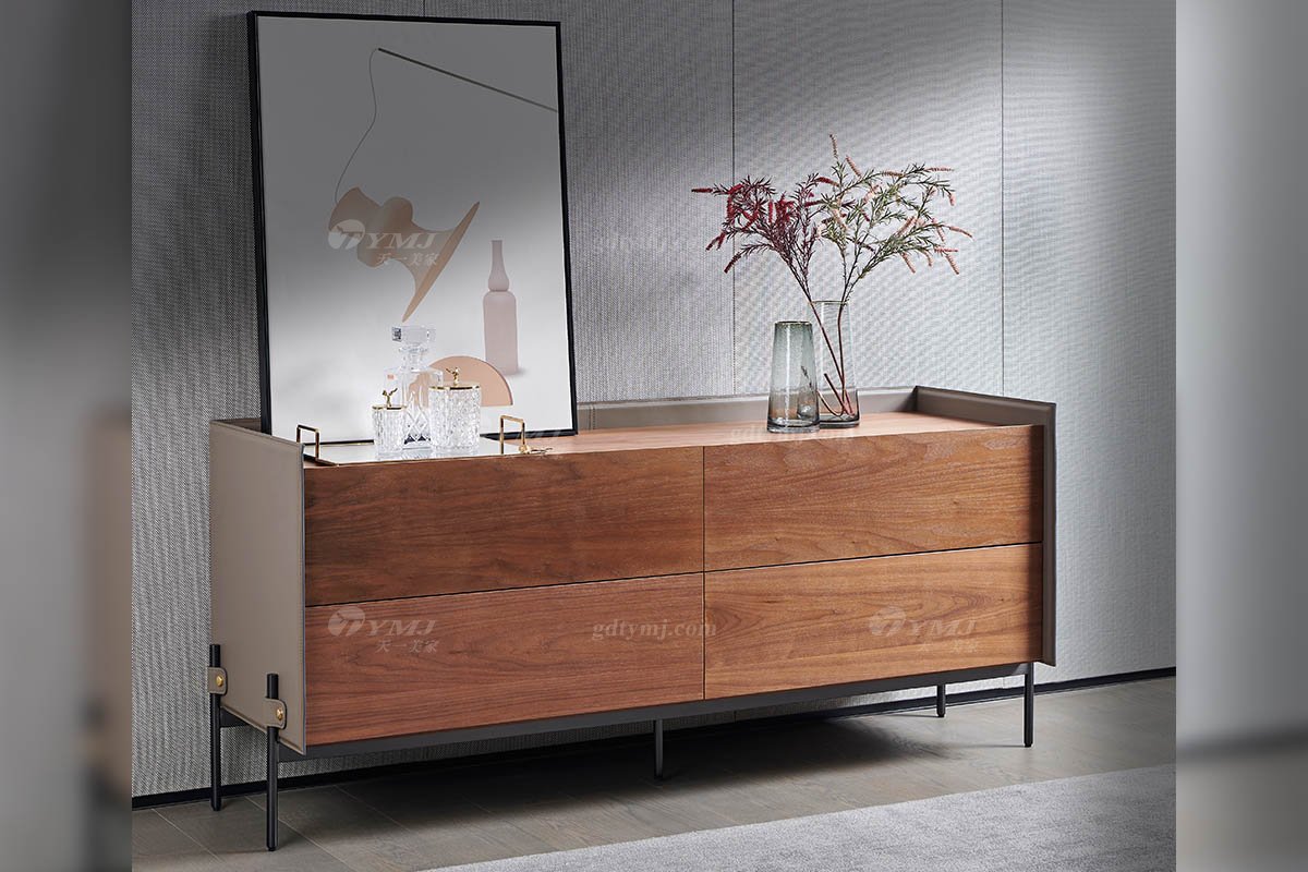 现代时尚轻奢高端别墅星欧注册品牌餐厅北美黑胡桃实木餐边柜餐边柜场景