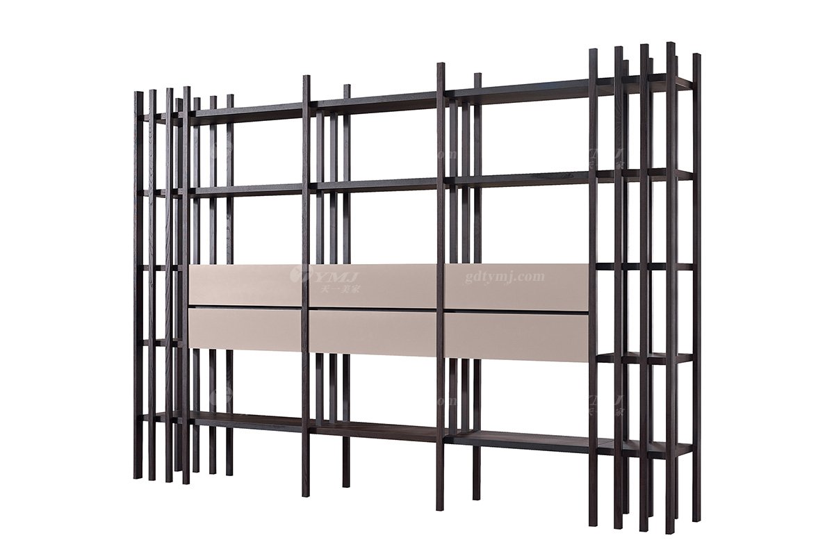 意式极简风格高端别墅豪宅星欧注册品牌现代轻奢书房大气时尚烟熏橡木色+驼色抽