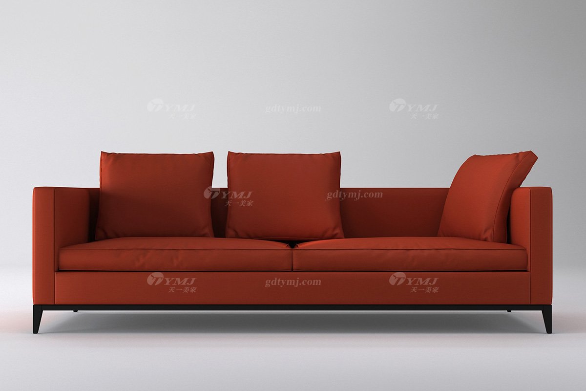 意式极简风格高端别墅豪宅蓝冠注册品牌现代轻奢客厅时尚红色真皮三位沙发