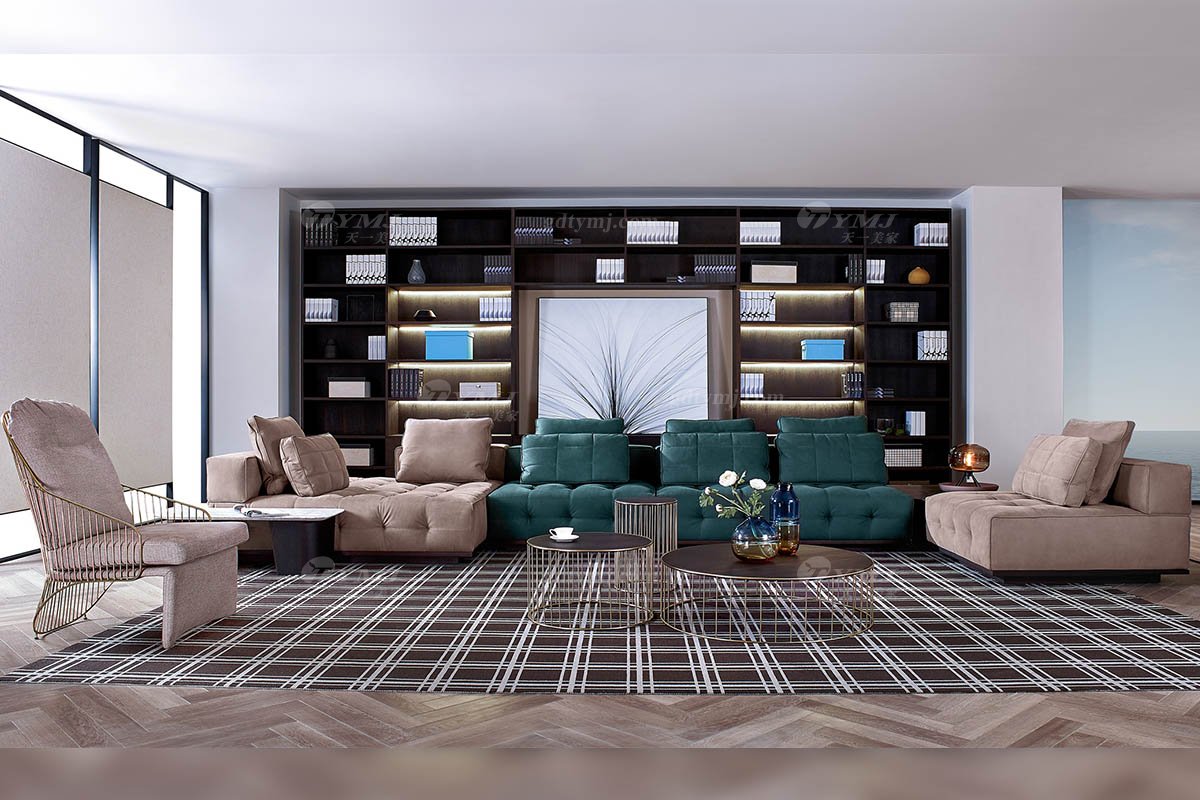 现代轻奢时尚高端意式极简风格客厅布艺大沙发组合LS1708组合沙发场景