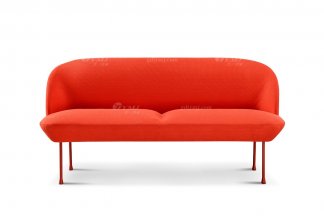现代轻奢时尚高端别墅蓝冠注册意式极简风格客厅橙红色创意布艺二位沙发