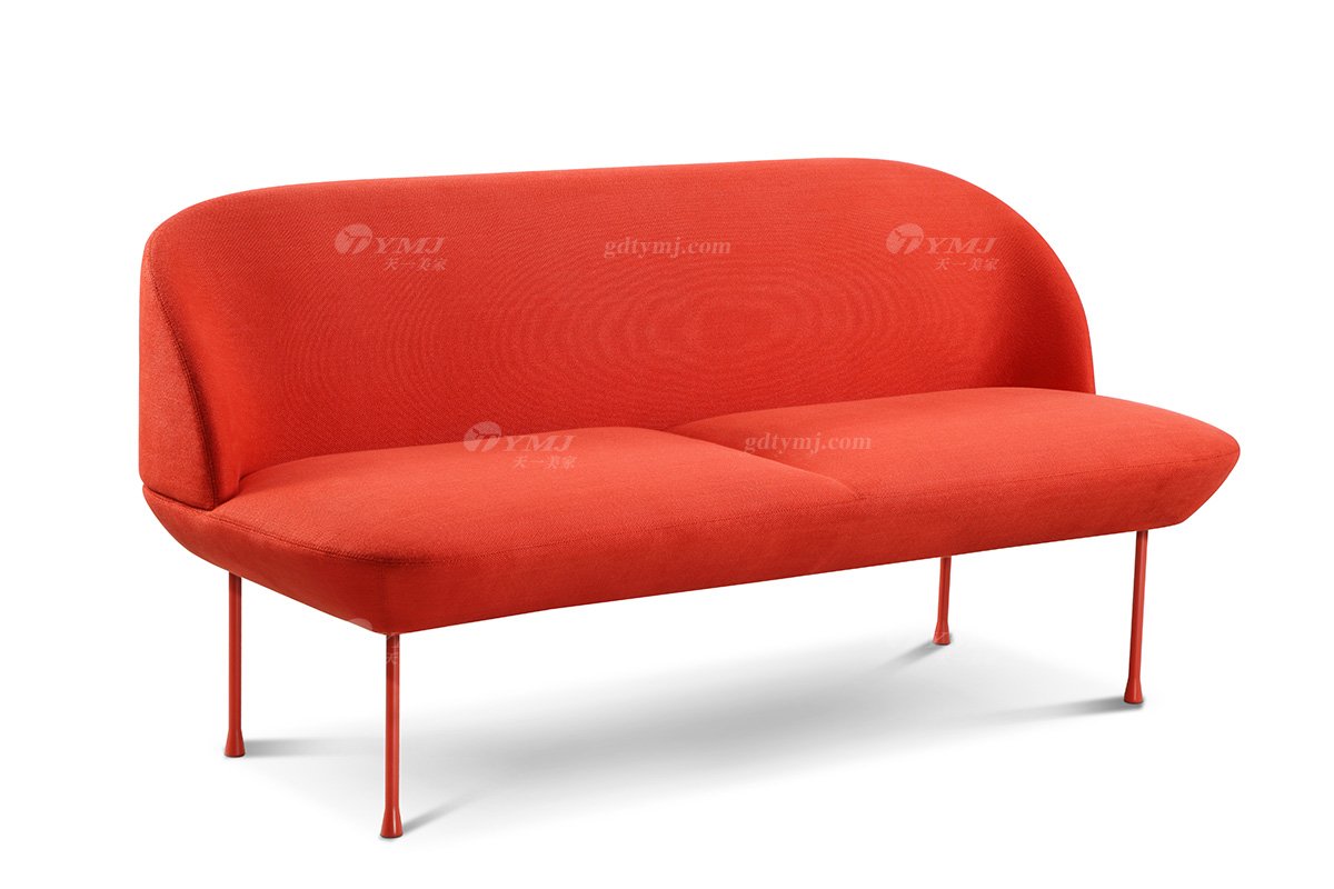 现代轻奢时尚高端别墅蓝冠注册意式极简风格客厅橙红色创意布艺二位沙发LC1701二位沙发