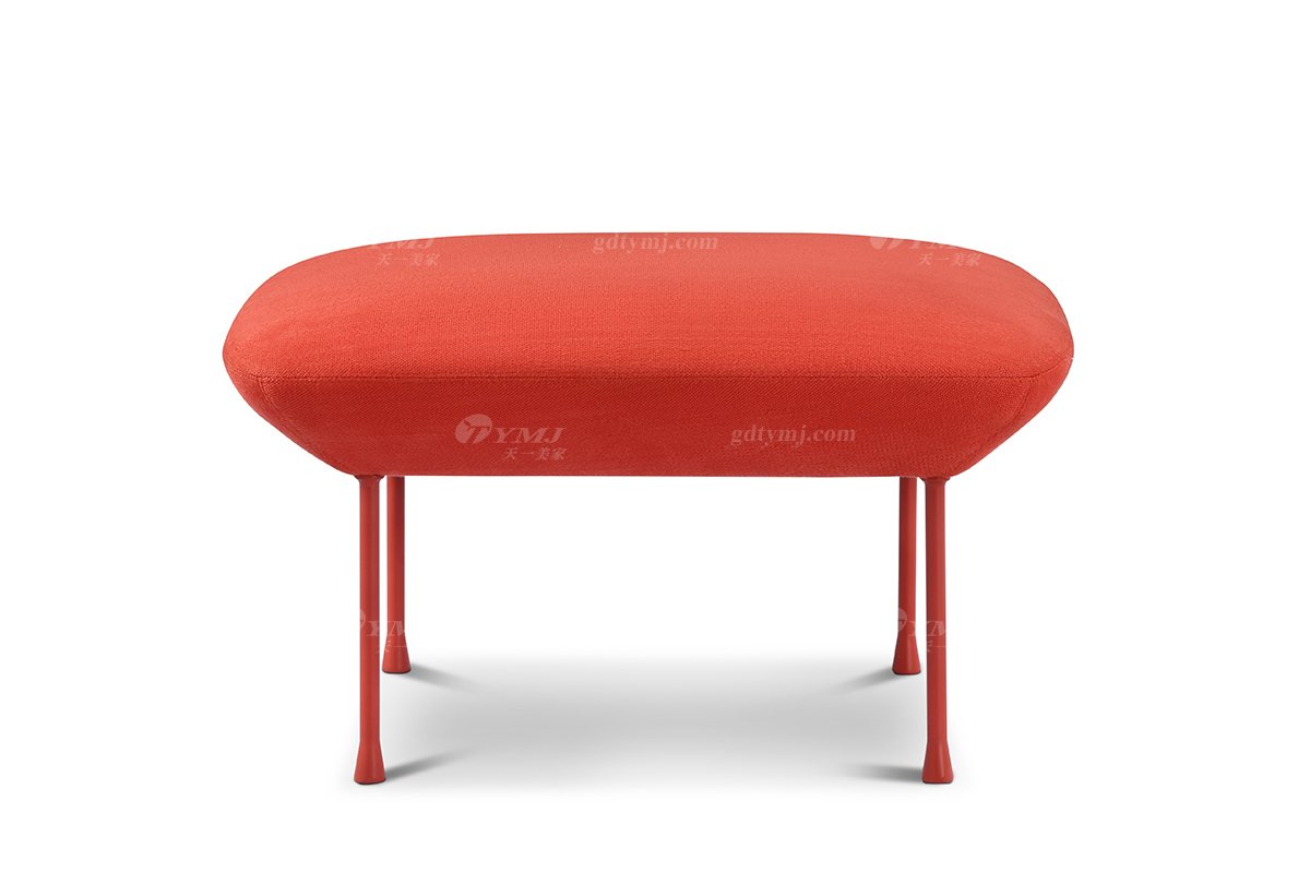 现代轻奢高端别墅蓝冠注册意式极简风格客厅时尚橙红色创意布艺脚凳坐凳