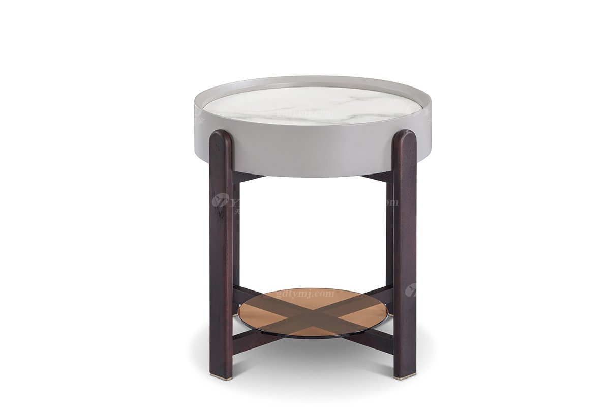 意式极简风格高端别墅星欧注册现代轻奢时尚客厅烟熏色+细花白岩板茶几LT1909-3茶几