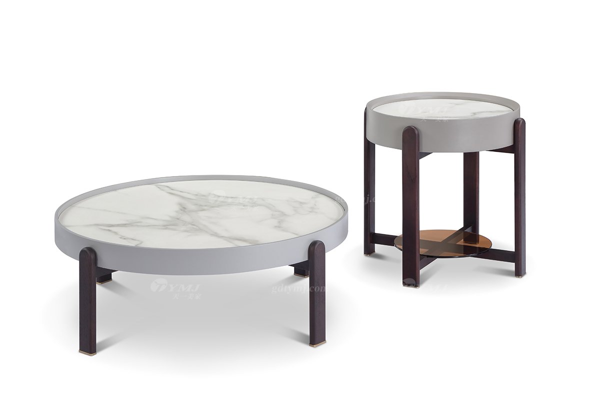 意式极简风格高端别墅星欧注册现代轻奢时尚客厅烟熏色+细花白岩板茶几LT1909-2茶几组合