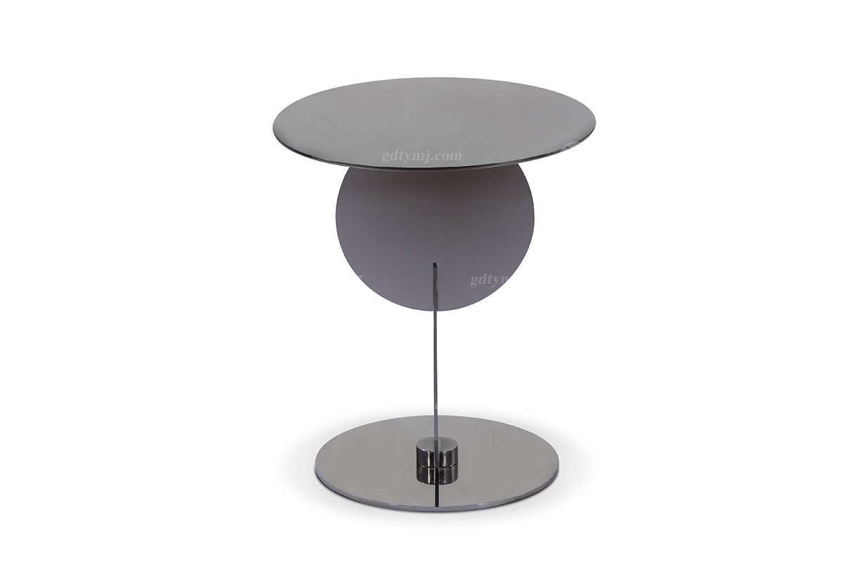 意式极简风格高端别墅意昂现代轻奢时尚客厅镜面钢枪黑色小圆几