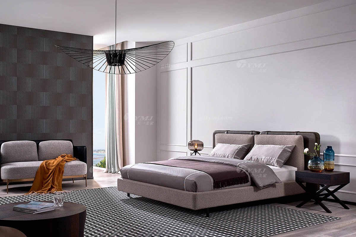 意式极简风格高端别墅豪宅星欧注册品牌现代轻奢简约双人床BB1702-18床场景