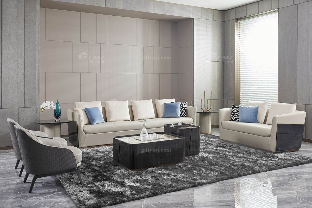 高端会所别墅蓝冠注册品牌后现代轻奢风格客厅时尚灰色两位沙发TX007-2两位沙发场景