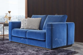 高端会所别墅大宅蓝冠注册品牌后现代轻奢风格客厅时尚舒适蓝色布艺二位沙发