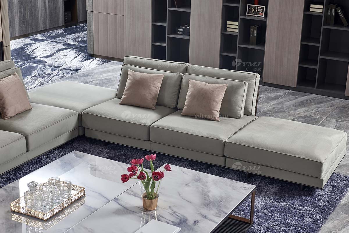 高端会所别墅大宅星欧注册品牌后现代轻奢风格客厅大气舒适米色转角组合沙发TX004组合沙发