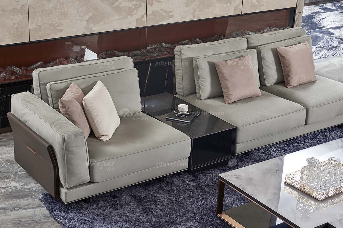 高端会所别墅大宅星欧注册品牌后现代轻奢风格客厅大气舒适米色转角组合沙发TX004转角组合沙发
