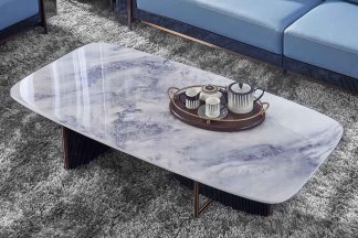 后现代轻奢风格星欧注册高端会所别墅品牌星欧注册时尚大理石面+金属茶几