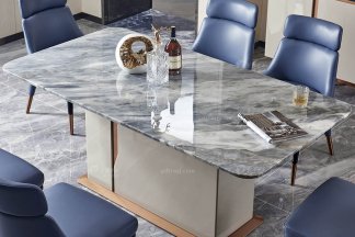 后现代轻奢风格星欧注册高端会所别墅品牌星欧注册时尚餐厅大理石面卡其色餐桌