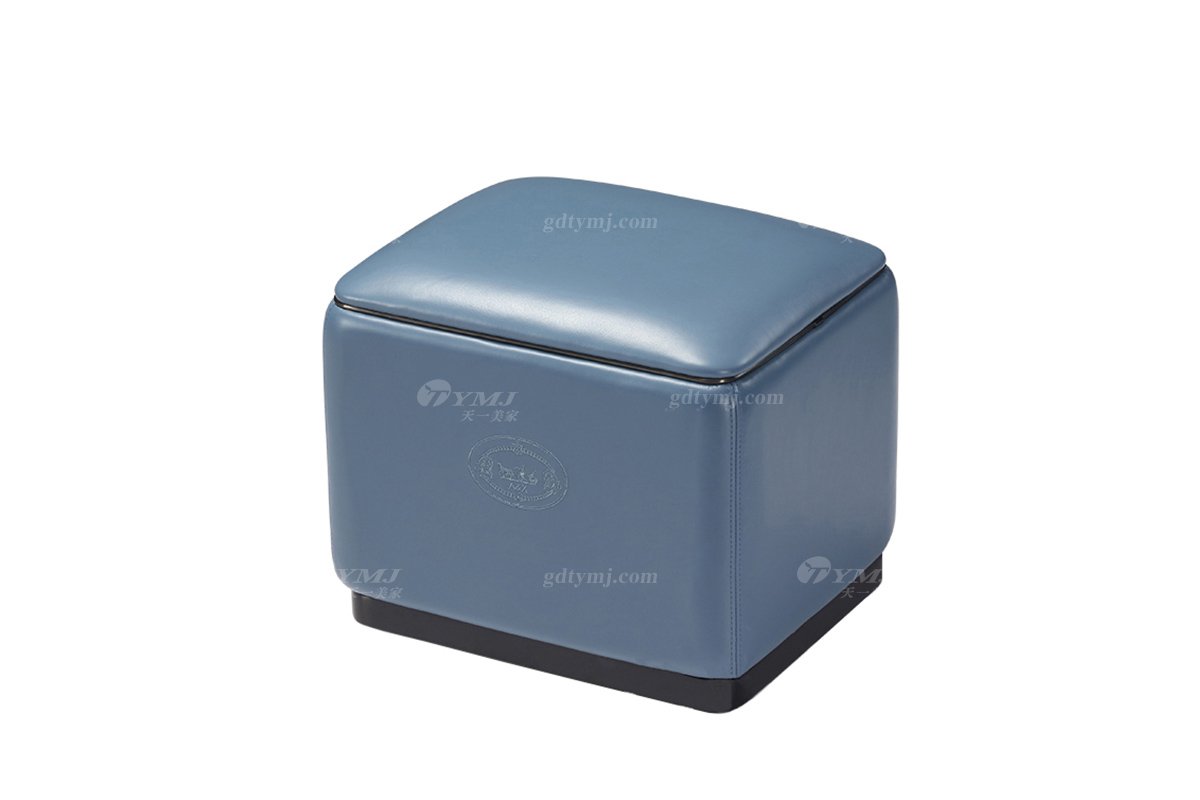 轻奢后现代风格星欧注册高端会所别墅品牌星欧注册时尚客厅蓝色真皮坐墩方凳