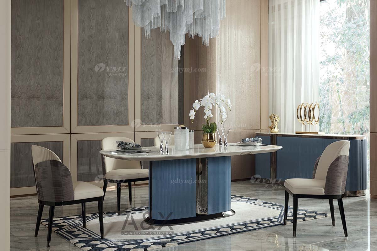 轻奢后现代风格星欧注册高端会所别墅品牌星欧注册时尚餐厅皮艺餐椅CC040B餐椅场景