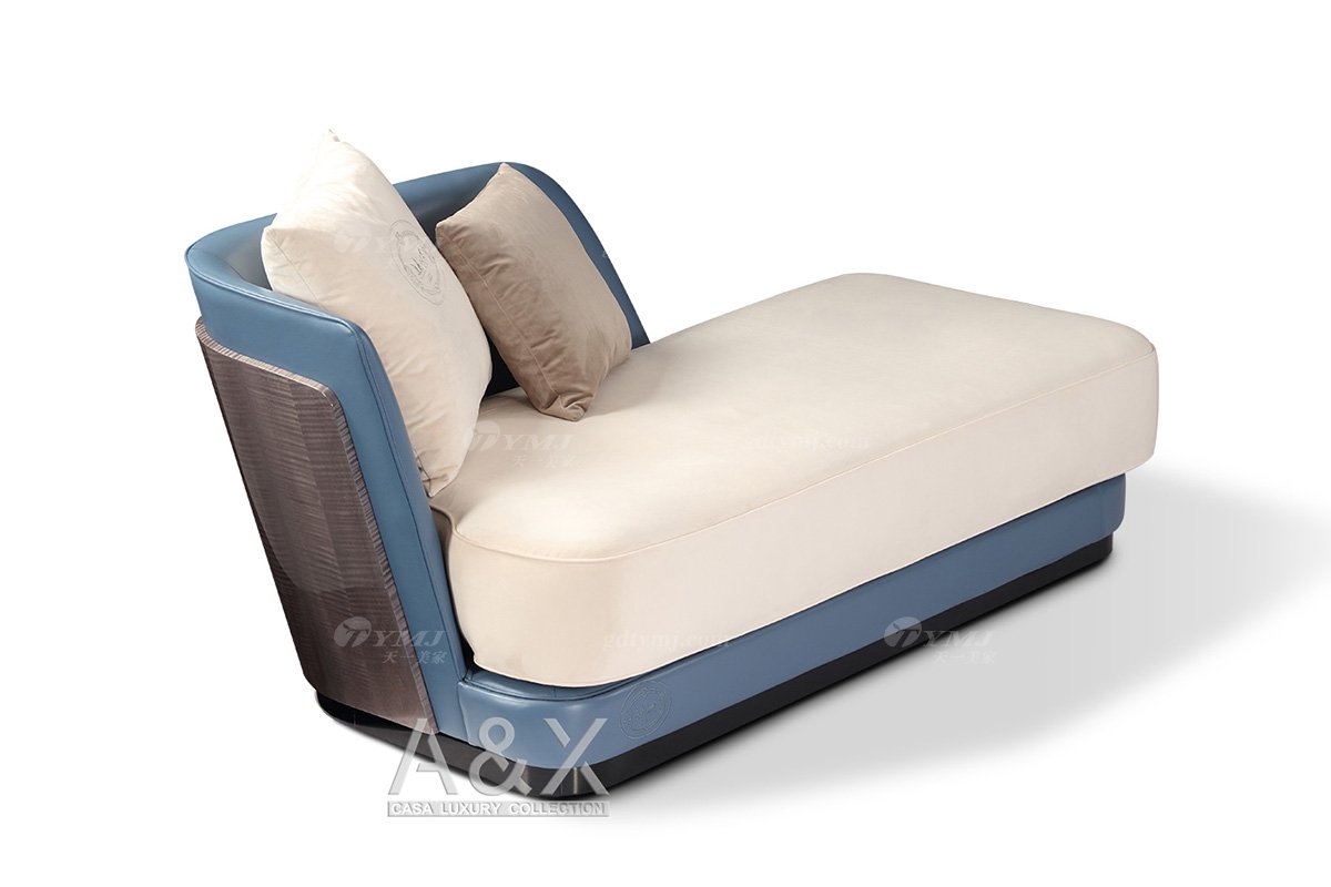 轻奢后现代风格星欧注册高端会所别墅品牌星欧注册大气蓝色真皮贵妃椅CW245-071贵妃床1