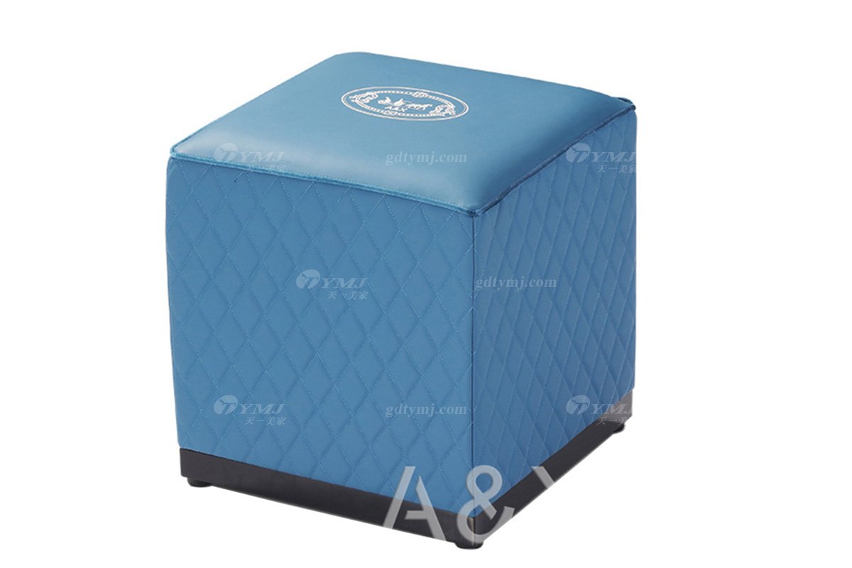 轻奢后现代风格星欧注册高端会所别墅品牌星欧注册大气蓝色真皮梳妆凳方凳