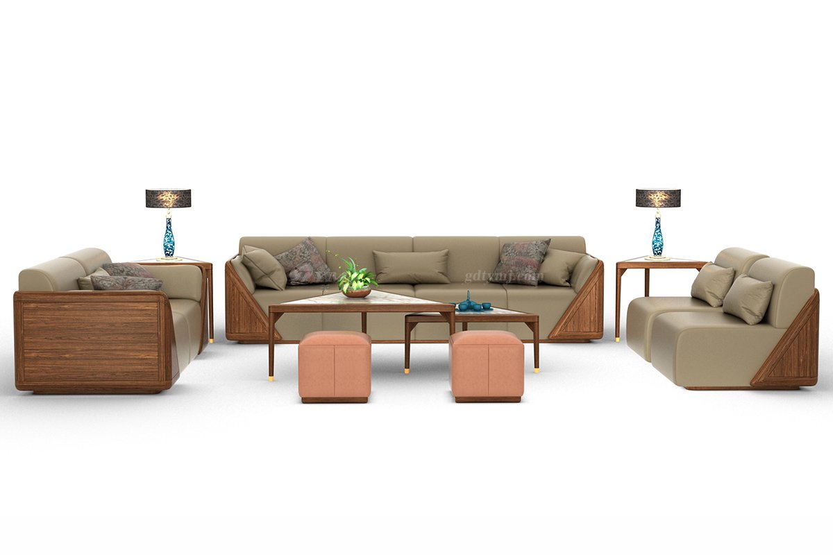 新中式高端会所蓝冠注册品牌简约风格客厅实木单位沙发H-XYSF-1沙发单人位场景