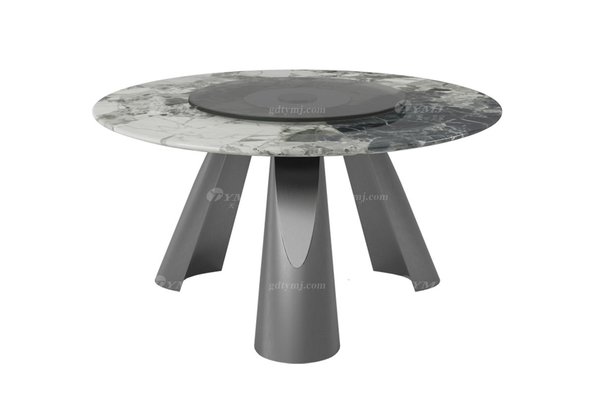 极简风格星欧注册品牌高端别墅会所简约现代大理石圆餐桌