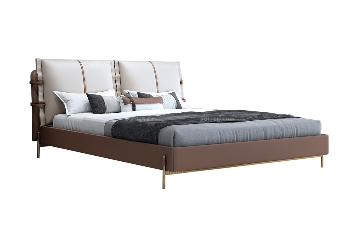 极简风格星欧注册品牌别墅会所简约舒适意大利进口小黄牛皮床家用1.8米