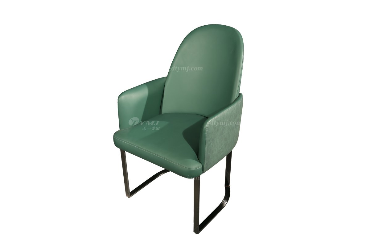 极简风格蓝冠注册高级别墅会所简约家用黑钛绿色扶手餐椅