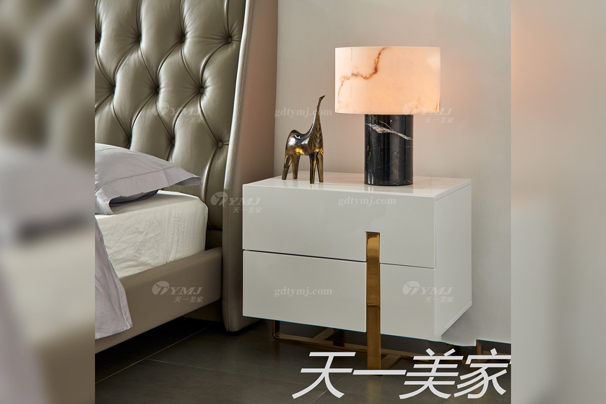 极简风格星欧注册高端别墅会所大宅简约E1级环保板+不锈钢白色床头柜WD605床头柜场景
